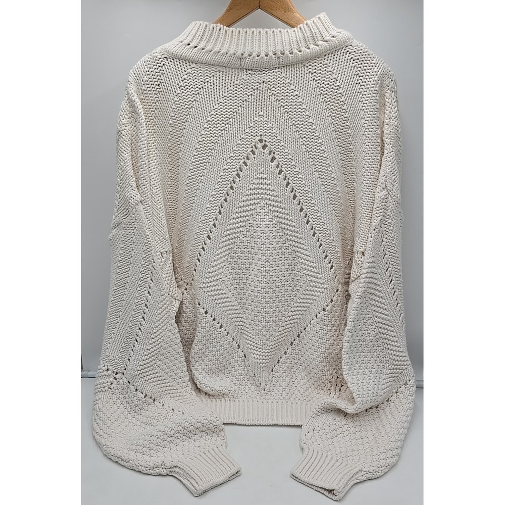 Vintage Ellis Island XL Cream Diamond Stitching Chunky Cozy Oversized Sweater - Picture 8 of 8